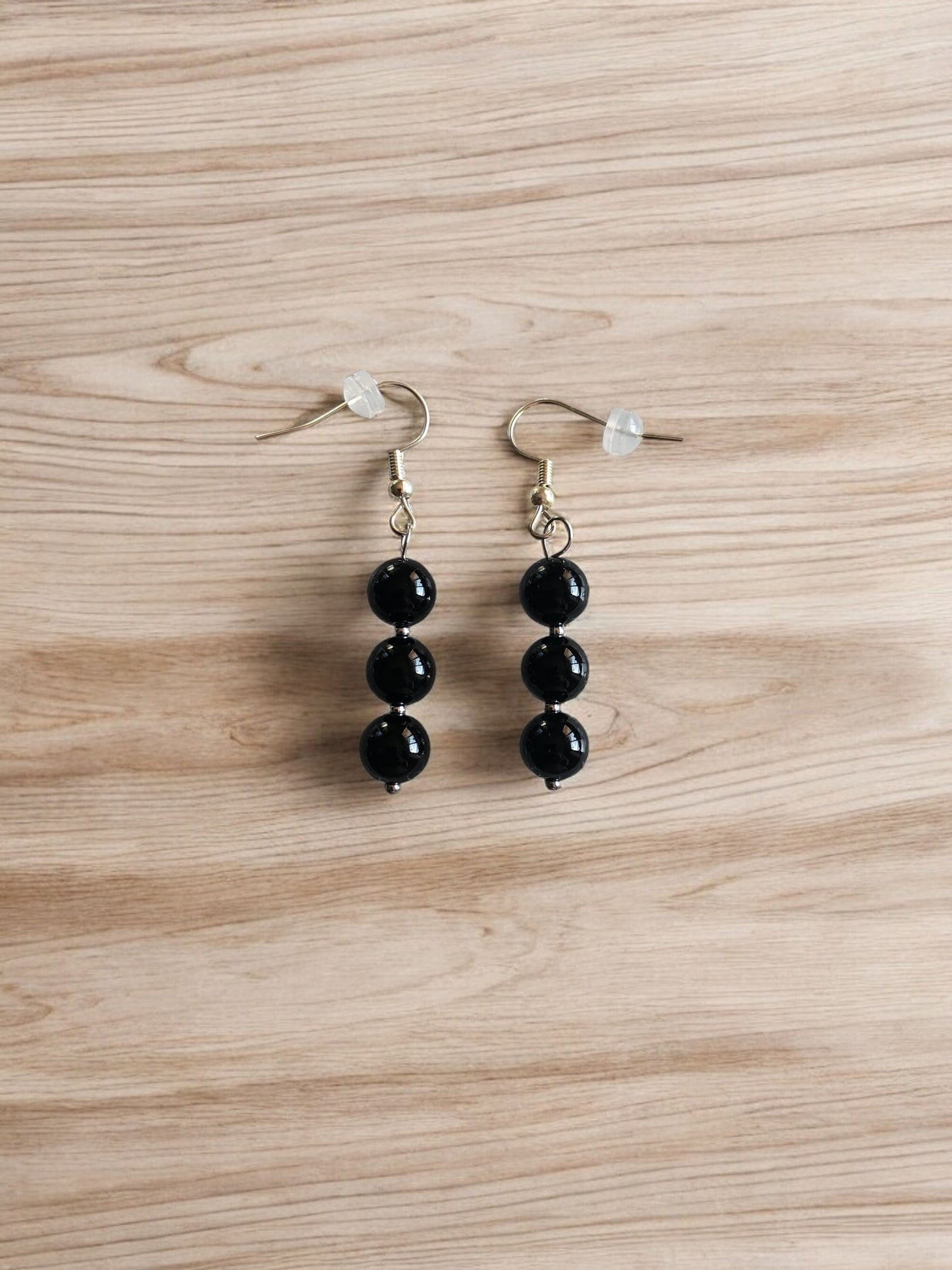 Boucles d'oreilles en acier inoxydable et Tourmaline noire