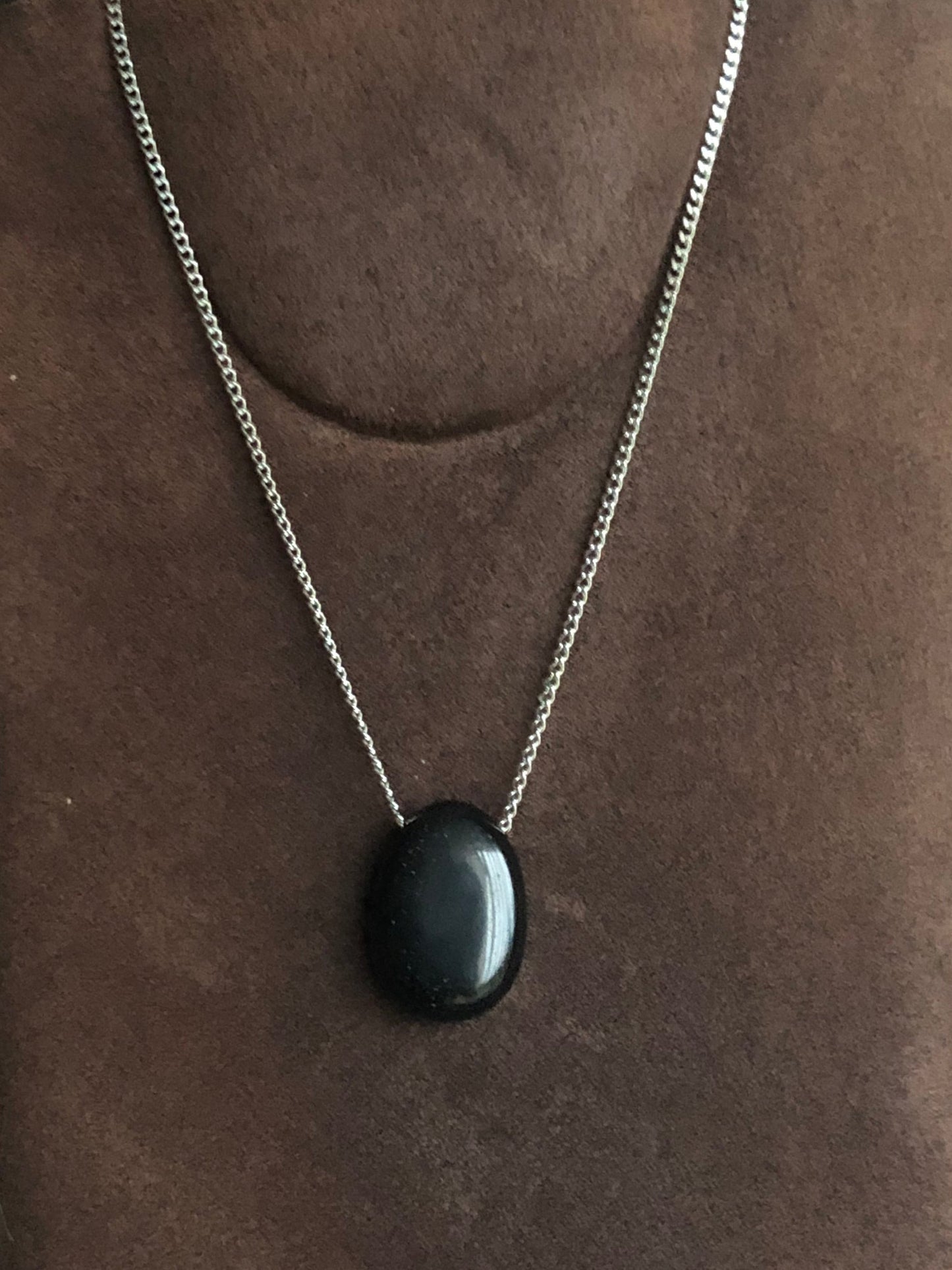 Collier en acier inoxydable et Obsidienne noire